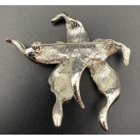 Vtg Brooch Marbled Red Blue Green Multicolor Enamel Silver Tone Flower 2.25" - Picture 5 of 7